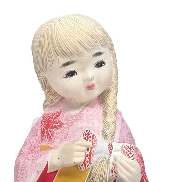 Ceramic Japanese Girl Figurine In Pink Kimono Floral Design Kneeling Pose JE369 - Picture 2 of 16